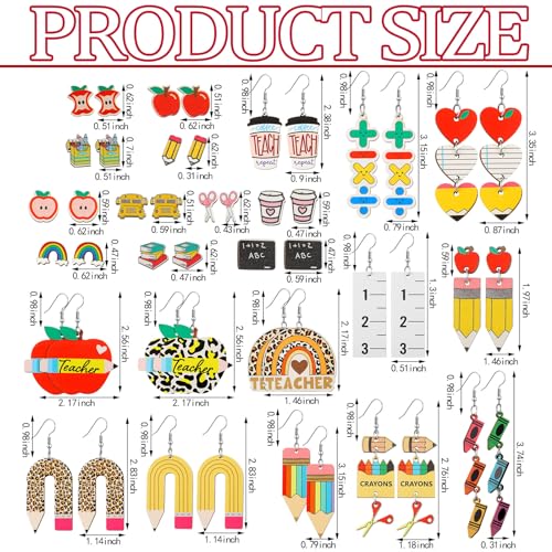 24 Pairs Teacher Earrings Appreciation Teacher Gifts Acrylic Studs Colorful Spring Pencil Apple Rainbow Shaped Dangle Earrings Lightweight for Women2