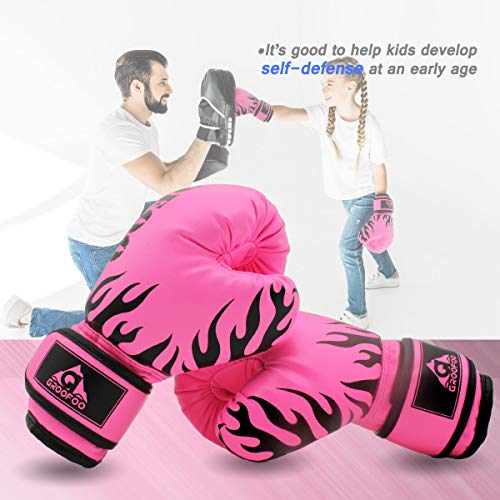Image of GROOFOO Kids Boxing Gloves for Child Punching Bag Sparring Training, 4oz 6oz fit 3 to 14 Years （Pink,4 Oz）