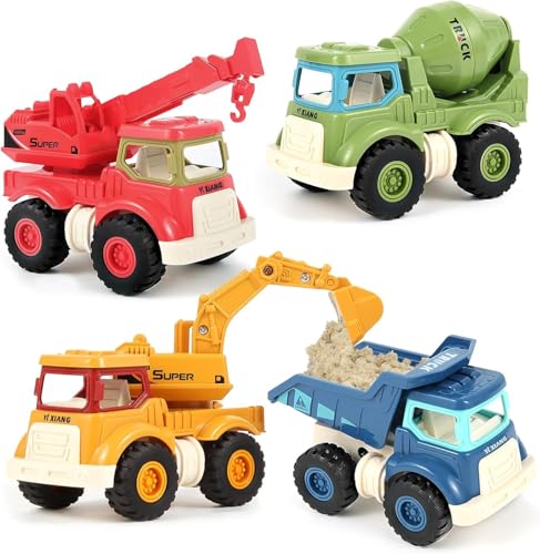 Tomatoys X4 Jouets De Construction pour Enfants 2 3 4 5 Ans avec Tractopelle Enfant Pelleteuse Enfant Gros Camion Jouet Grue Et Betonniere Engins De Chantier Jouet Cadeaux Noël Anniversaire