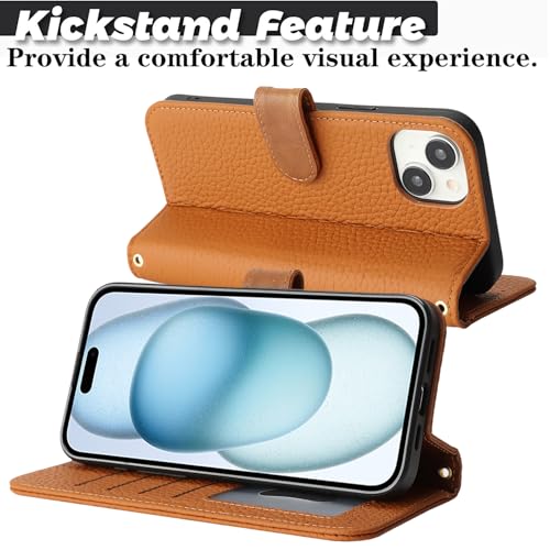 Etui iPhone 15 clapet marron avec 4 porte cartes en cuir véritable - 7
