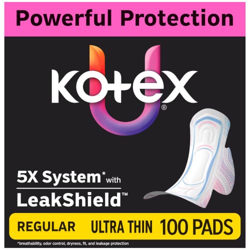 Kotex Ultra Thin Pads, Wings, Regular, 100 Count, 2 Packs of 50
