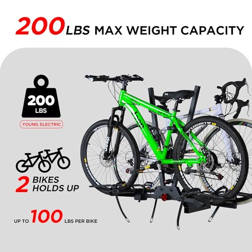 Image of Young Hitch Mounted 2-Bike Rack with Two Posts for Standard, Mountain, Fat Tire Bikes, fit Car, SUV, Van, RV, Trailer, 200 lbs. Capacity