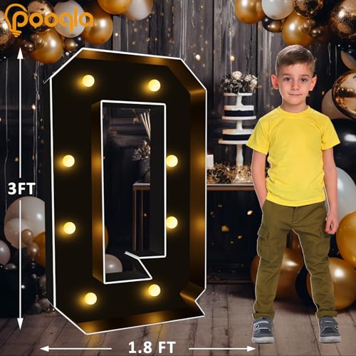 Image of Pooqla 3FT Marquee Light Up Letters, Black Large Letter Q Party Decorations | LED Marquee Letters 3 Feet Tall, Black Giant Mosaic Letters Gift for Boys Men Birthday Anniversary Wedding Decoration