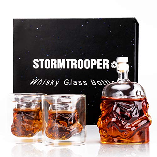 MINGYALL Transparent Creative Whiskey Decanter Set，Stormtrooper Bottle with 2 Glasses, Whiskey Carafe, for Whiskey, Vodka, and Wine, 730ml