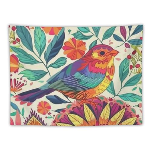 Dikadea Mexican Tapestry, Traditional Mexican Bluebird Otomi Style Bright Pattern Tapestries, Paisley Flowers Ethnic Color Tapestry Wall Hanging For Bedroom Dorm Living Room Home thumb #4