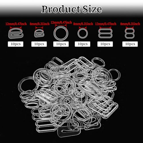 60 Pcs Bra Strap Hooks Assorted Size Styles Dress Strap Clip Bra Strap Shortener Adjusters for Straps, Small Clear Strap Adjuster for Sewing Bikini Halter Swimsuit Tops Lingerie Rings Suit2