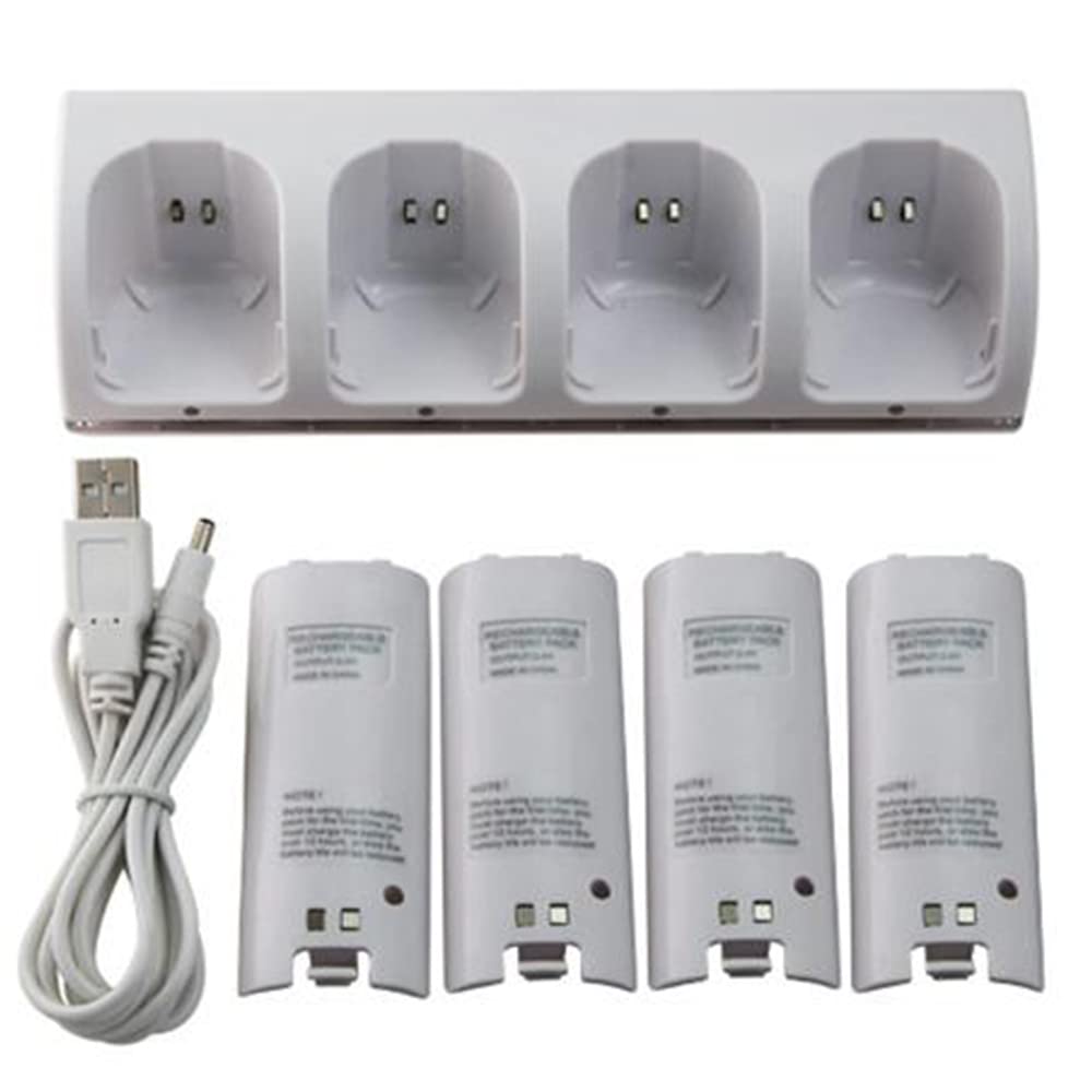 Batteries 2800mAh pour Manette Wii, Station de Charge 4 en 1, Station de Charge avec 4 Batteries Rechargeables et indicateurs LED pour télécommande Wii (Noir)