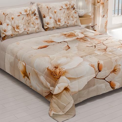 PETTI Artigiani Italiani - Copriletto Singolo Estivo 170x260cm 100 g/m² Double Face, Trapuntino Letto Singolo Primaverile, Trapunta Leggera, Floreale 12, 100% Made in Italy - Immagine 2