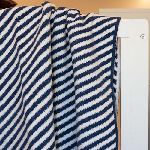 Image of Chenille Baby Blanket, Toddler Blanket, Soft & Plush, 40x30 Inches (NAVY STIPES)
