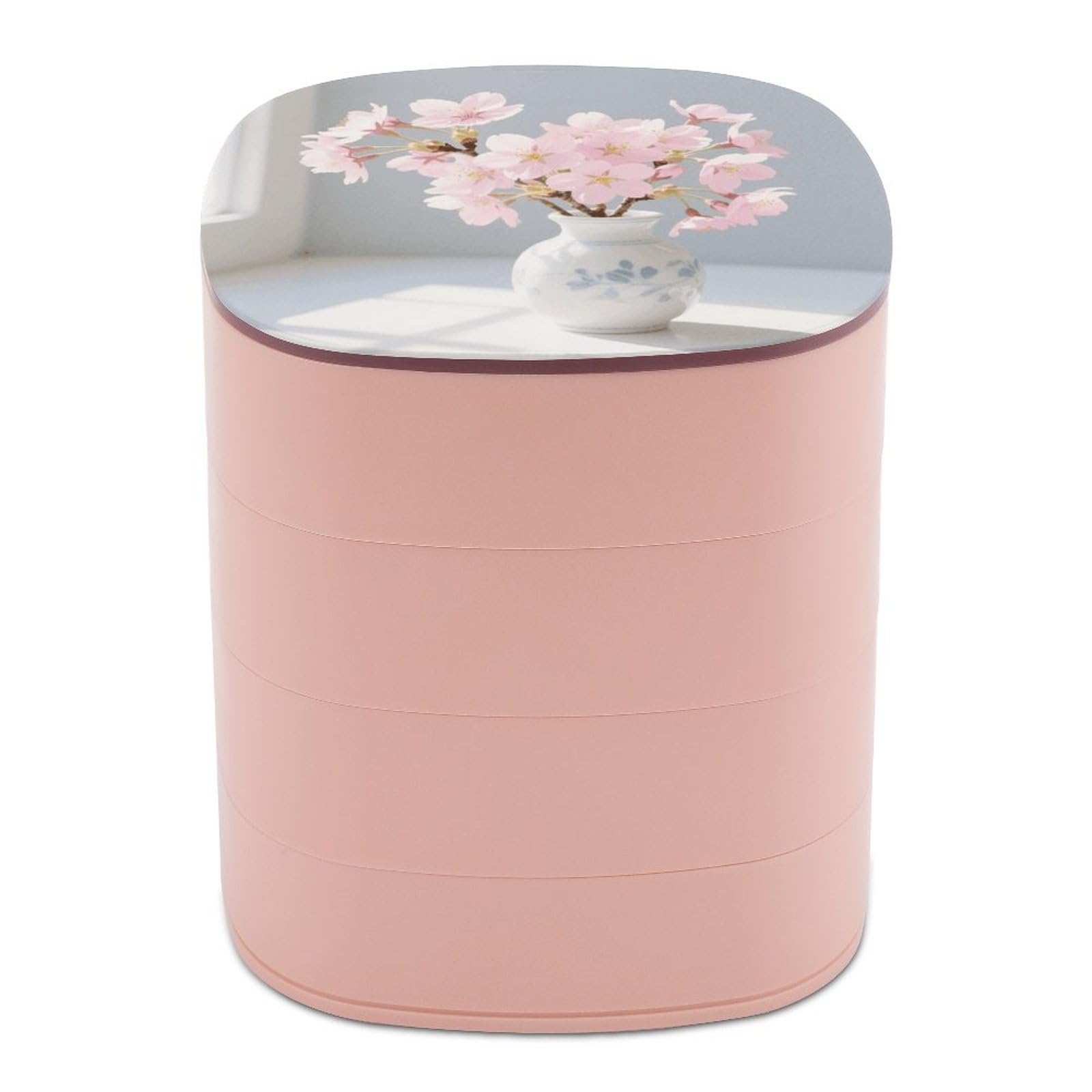 VstaDank Cherry Blossoms Jewelry Box with Mirror 4-Layer Rotating Jewelry Tray Case Portable Jewelry Case Trinket Boxes Trinket Cases Travel Jewelry Organizer Earrings Storage Box