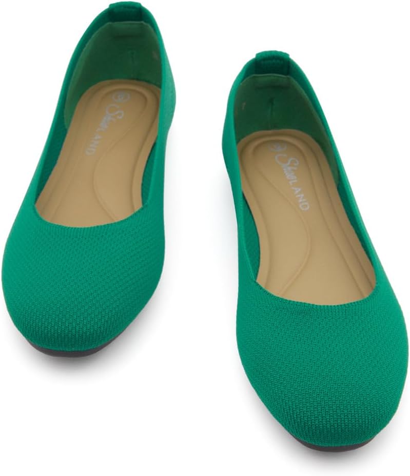 Shoe Land Flats for Women – Knit Ballet Flats, Soft Square Toe Slip-On Flat Shoes with Memory Foam, Foldable Lightweight Comfort for Work Travel Daily Wear