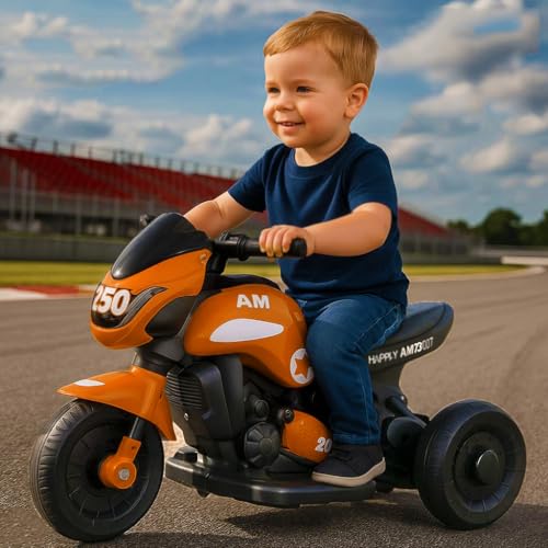 Image of Ninja Ev Kids Battery Operated Bike Rechargeable Ride on for Boys and Girls with Music and Lights, Forward and Backward Gear, Built in MP3 Player Baby Bike with USB Port (Orange)