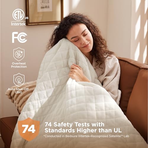 Image of Bedsure Heated Blanket Throw Blanket - Quilted Electric Blanket, Soft Flannel Thick Heating Blanket with 4 Time Settings & 6 Heating Settings, Warm Gifts for Women Men (50x60 inches, Ivory)