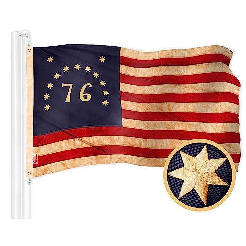 G128 Bennington Tea-Stained Flag | 3x5 Ft | Embroidered 420D Polyester - Embroidered Stars Sewn Stripes Brass Grommets Indoor/Outdoor Vibrant Colors Quality Polyester