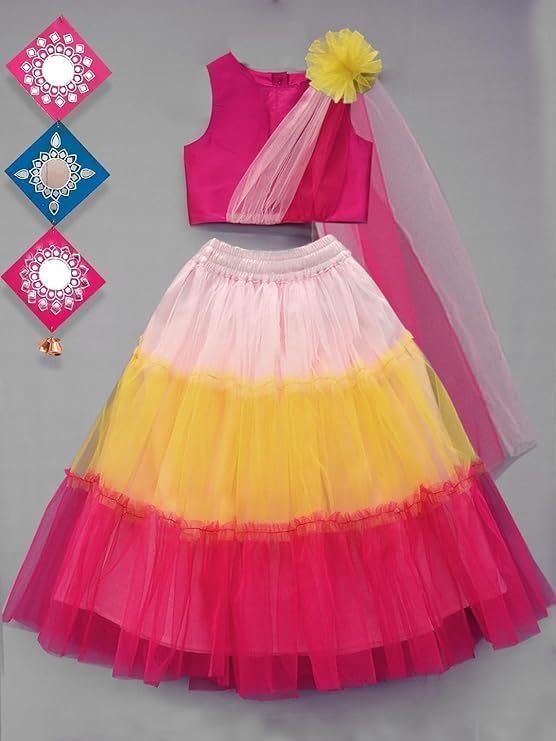 Image of A.T.U.N. (ALL THINGS UBER NICE) Girls Ready to Wear Lehenga Blouse With Dupatta