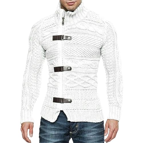 Men's Turtleneck Full Zip Stylish Sweater Cable Knit Slim Fit Comfort Sweater Casual Cardigan Winter Warm Sweaters