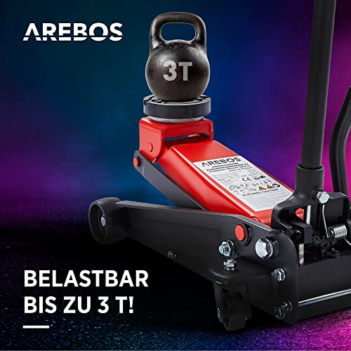 Arebos 3T Hydraulischer Rangierwagenheber mit integriertem Fußpedal | Unterfahrhöhe 130-508 mm | 2...