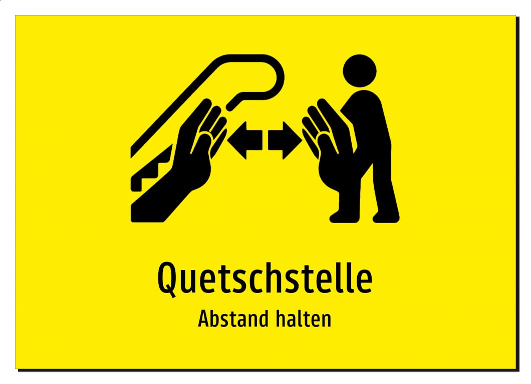 Quetschstelle - Abstand halten | Aluminiumschild A3, 420 x 297mm | mit Symbolgrafik und Text