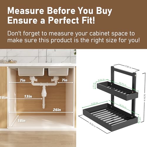 Bamboo Under Sink Organizer and Storage, 2 Tier Pull Out Cabinet Organizer, Slide Out Under Sink Storage Shelf, Undersink Organizers Shelves for Kitchen Bathroom Organization (Black, 1 Pack) - Image 2