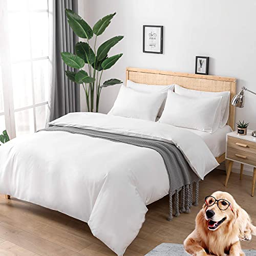 Hotel Luxury 3Pc Duvet Cover Set-850 Thread Count 100% Organic Cotton Ultra Silky Soft Premium Bedding Collection Queen Size 88 X 92 Inches Machine Washable (White Solid) #TOP2