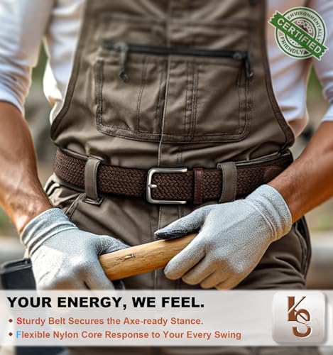 Image of KEMISANT Men Belt-Stretch Woven Braided Belt For Gift Men Golf Casual Jeans Dresses with Nylon Canvas 1 3 /8 inch