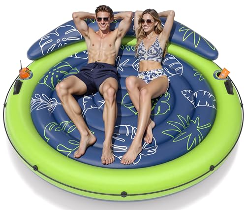 JOSEN Pool Floats Adult, Inflatable Tanning Pool - Extra Large Pool Floats for Adults Heavy Duty, Round Pool Rafts, River Lake Floaties Water Floats with Cup Holders