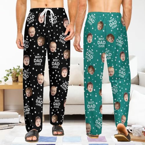 Best Dad Ever Pajama Pants with Faces, Personalized Pajamas Pants with Photo for Men Women, Mens Lounge Sleep Bottoms Funny Pj Pants, Christmas Gifts for Dad Mom, Custom Face Pajamas2