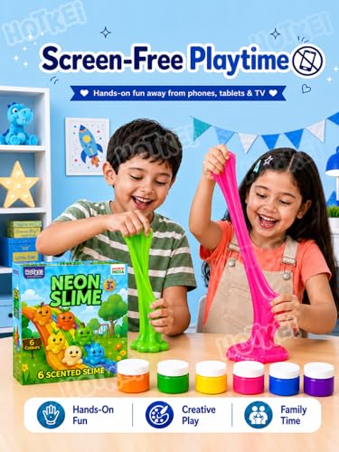Image of HOTKEI Pack of 6 Neon Colored Slime Multicolor Fruit Scented DIY Toy Slimy Slime Gel Jelly Putty Set Art kit Birthday Toys Gift for Boys Girls Kids 3 to 10 Years 300 gm