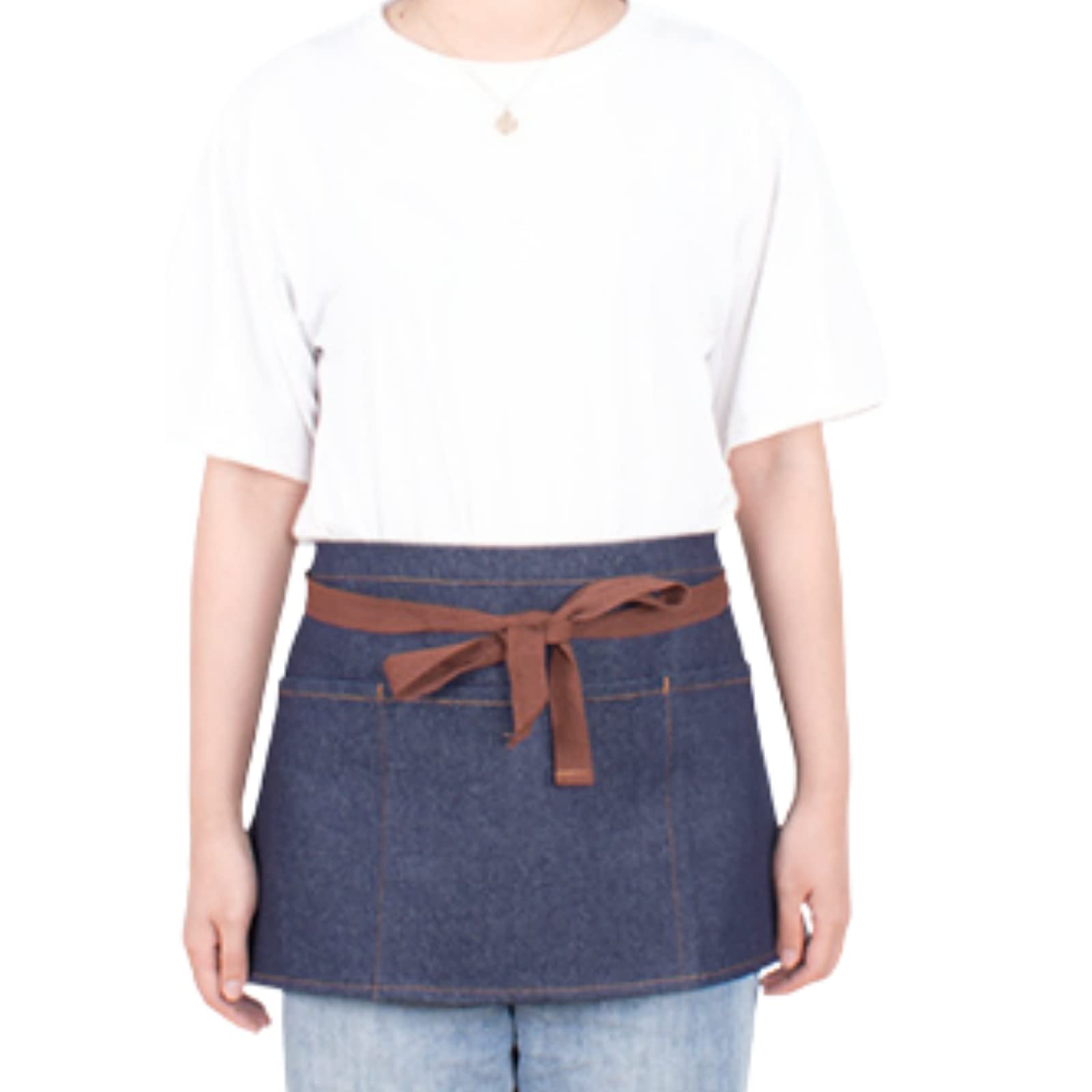 Chengzi Unisex Blue Denim Waist Apron Short Apron Stylish And Durable For Waiter, Server, Bartender, Barista, With 3 Big Pockets, One Size (Blue)