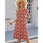 HOTOUCH Women's Summer Short Sleeve A-Line Midi Dresses Casual Floral T-Shirt Dress Flowy Beach Sundress with Pockets - Image 5