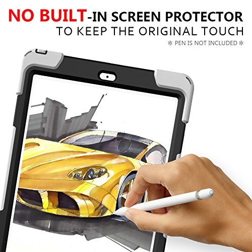 Image of All-New iPad 9.7 inch Case,360 Degree Rotatable Handle Stand Hardstrap Layer Shockproof Dropproof Hybrid Heavy Duty Skin W /Kickstand Shoulder Harness for iPad 9.7 inch 2017 A1822 A1823 (White)