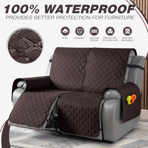 Image of TAOCOCO 100% Waterproof Loveseat Recliner Covers Reversible, Chocolate
