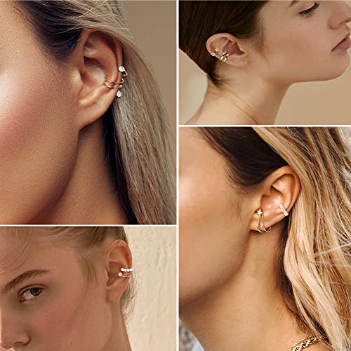 Dochais Ear Cuff Helix Cartilage Clip on Earrings Ear Cartilage Clip on Wrap Earrings Ear Cuffs for Women Men Non Piercing Ear Piercing Fake Earrings Set(Gold/Silver)2