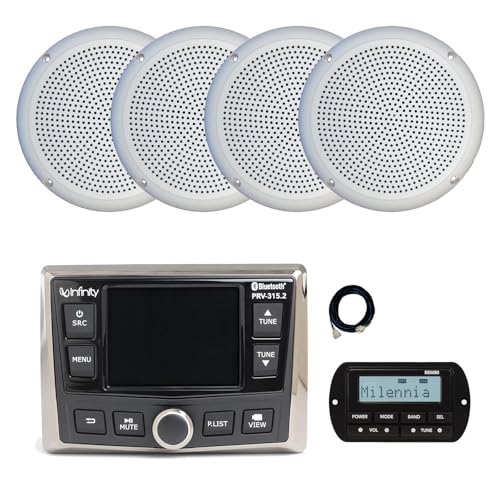 Infinity PRV-315.2 Marine Gauge Hole Mount USB Bluetooth AM/FM/WB Radio Receiver, Wired Remote, Extension Cable, 4x 5.25