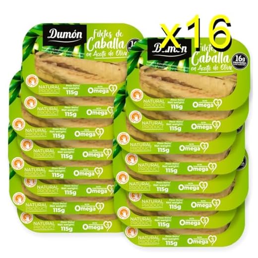 Dumon - 16 Unidades de 115 gr de Filetes de Caballa en Conserva de Aceite de Oliva, Exclusivo Formato Transparente con Abre Fácil, Conserva de Pescado en Lata Alto Contenido en Proteínas y Omega 3