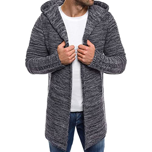 Men's Long Hooded Cardigan Open Front Drape Cape Overcoat Shawl Collar Lightweight Ribbed Knit Sweater With Pocket4