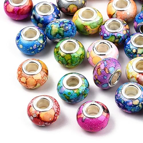 Airssory 100 Pcs 5mm Hole Opaque Resin European Beads Imitation Crystal Rondelle Two-Tone Large Hole Spacer Beads for Jewelry Making Findings