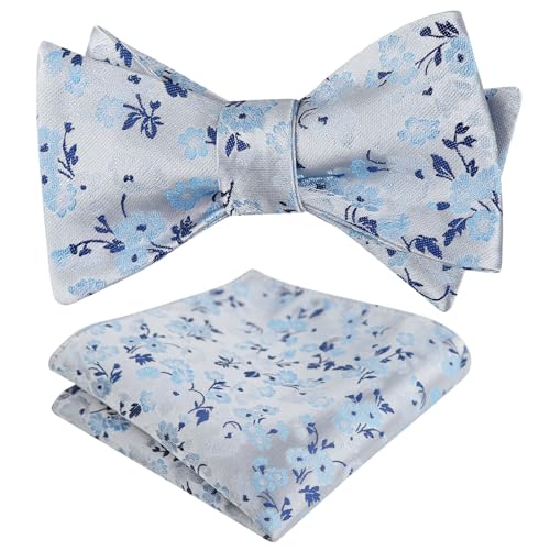 Image of Alizeal Mens 2pcs Floral Bow Tie Set | Self-tied Elegant Pocket Square Set for Wedding