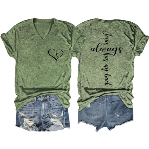 Image of Jesus Christian Shirts Womens Jesus Always Has My Back Tshirt Religious Faith T-Shirt V Neck Inspirational Funny Top