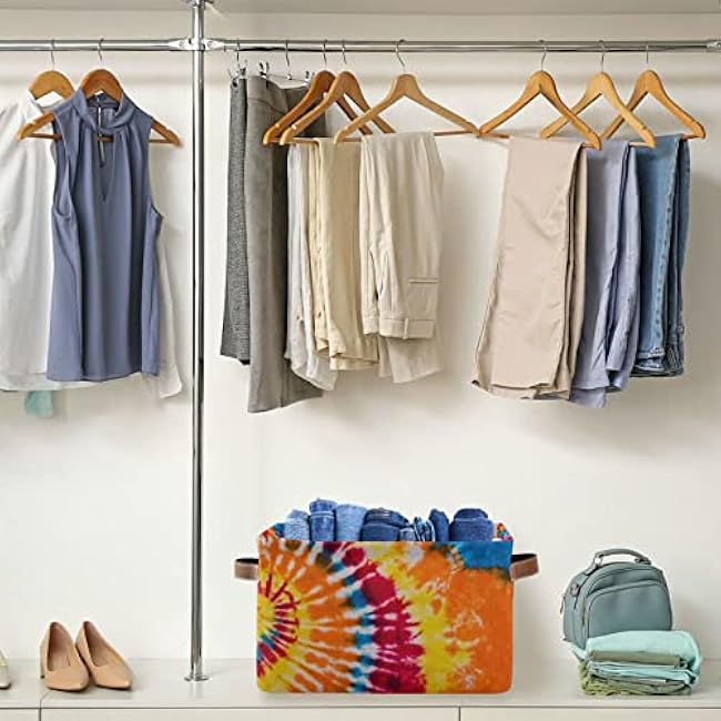 susiyo Red Yellow Orange Blue Tie Dye Rainbow Swirl Storage Bins, Decor Collapsible Canvas Storage Basket for Shelves Closet - 1 Piece