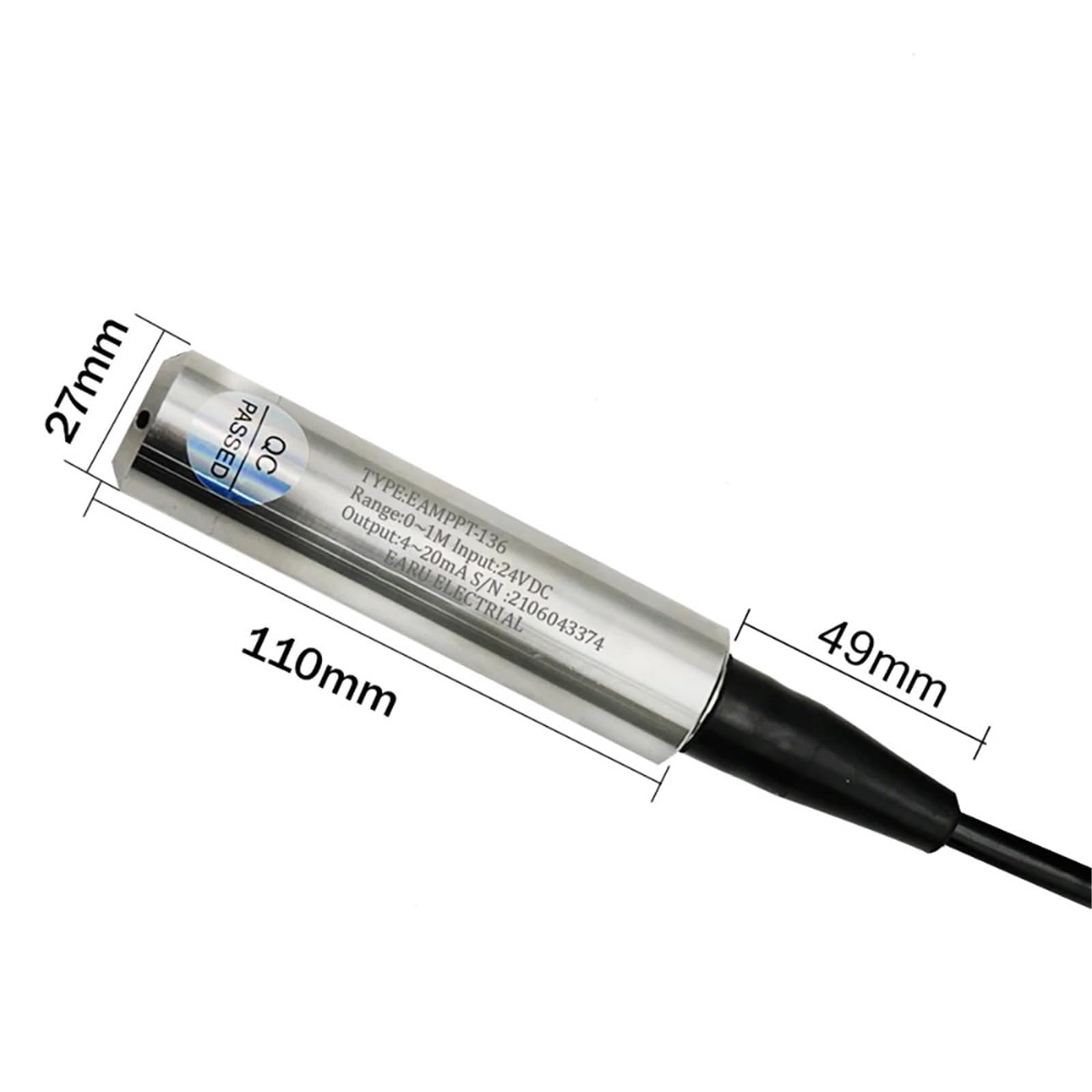 4-20MA 0-5V 0-10V RS485 Transmisor de nivel de salida Aceite líquido Sensor de nivel de agua Sonda Controlador de detección Interruptor de flotador Bomba de 1-10 m 1 pieza(2m Range 5m Cable,RS485 Outp