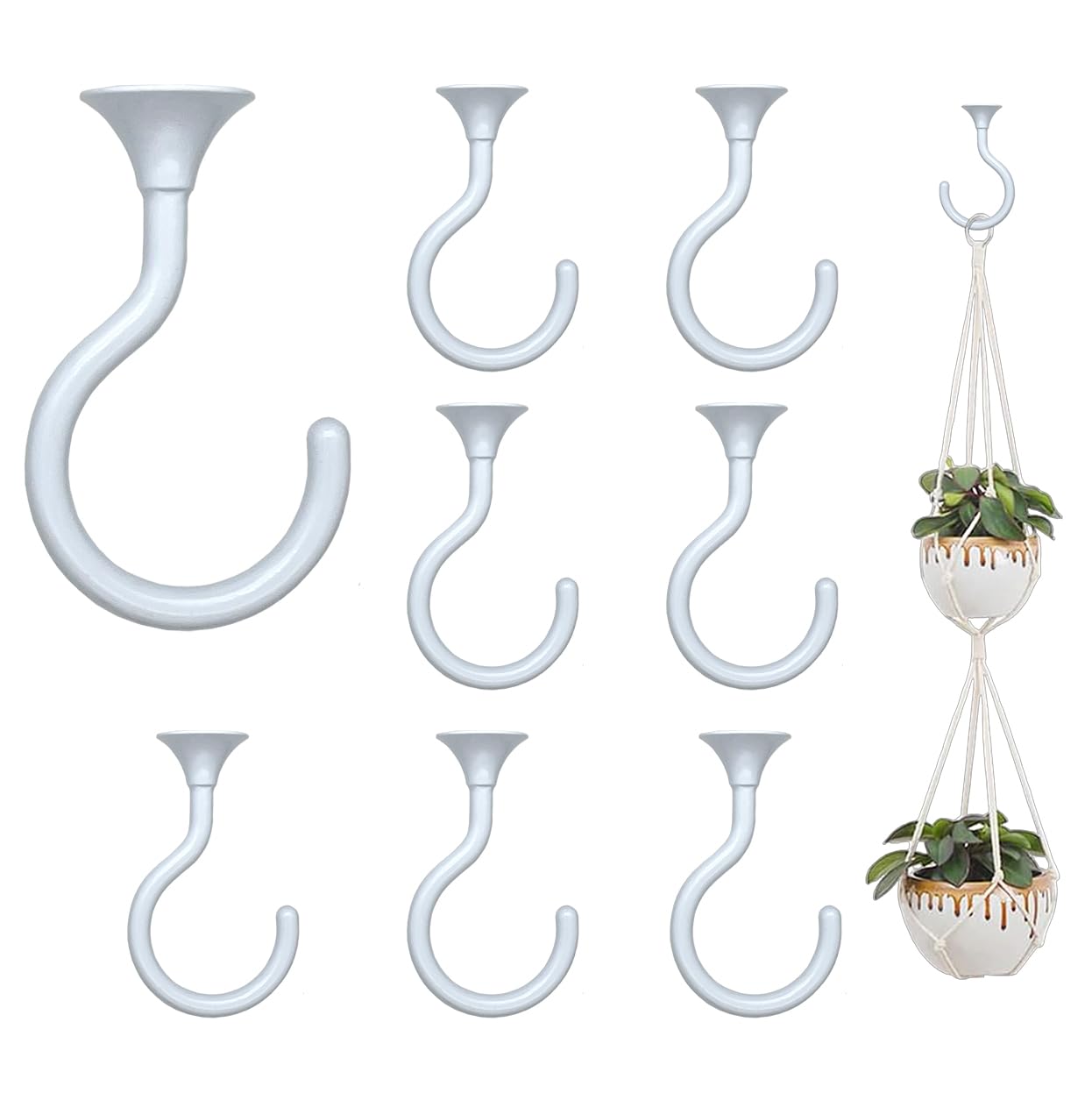 Heavy Duty Ceiling Hooks for Hanging Plants 8 Pack (White)