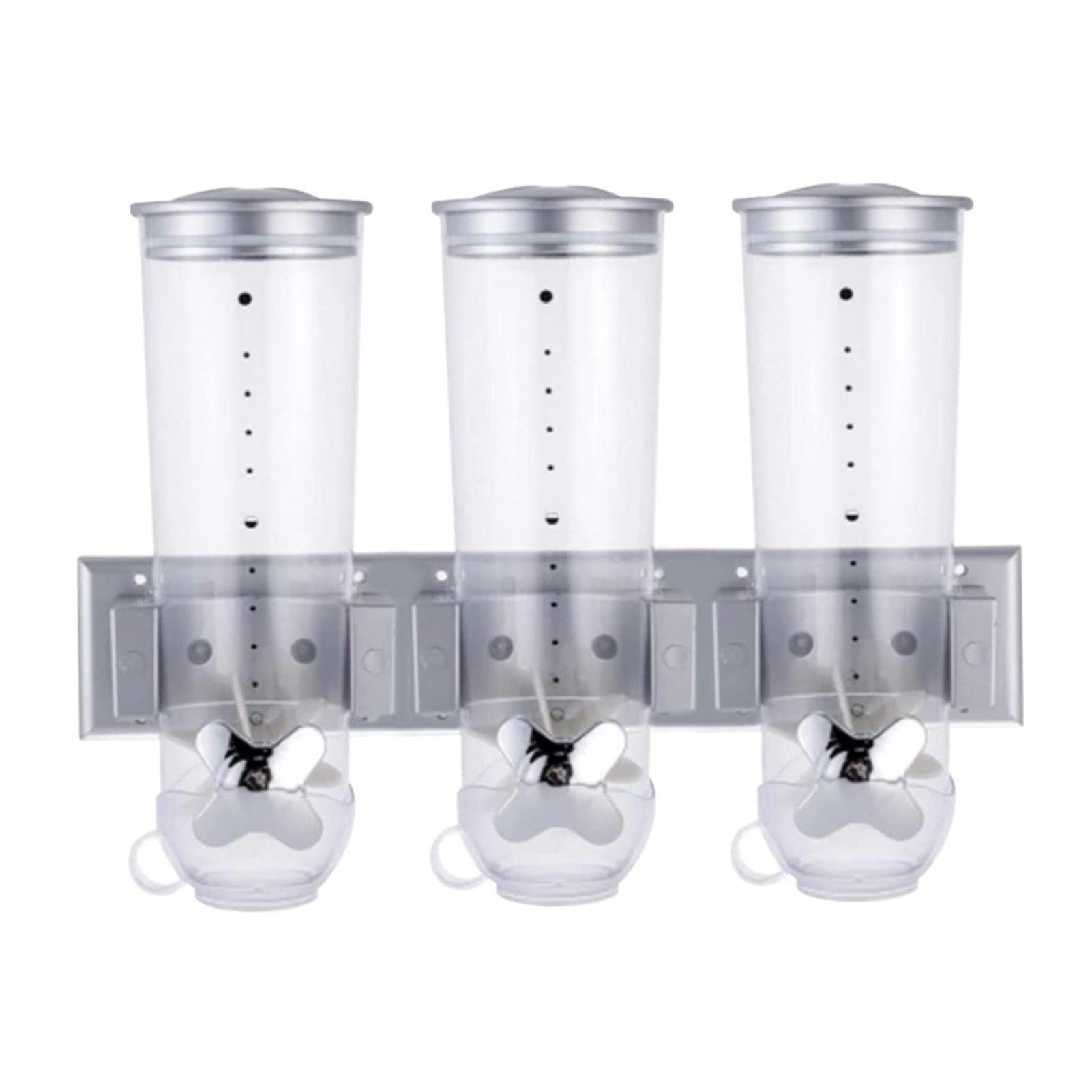 Dispenser per cereali montato a parete, dispenser per cibo secco, 3 pezzi | contenitore per cereali con 3 tazze, dispenser per caramelle da parete, per snack, riso, cereali e farina