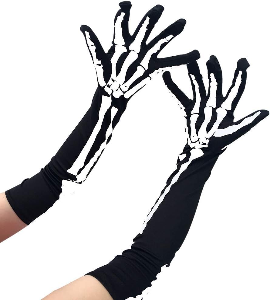 AYILUOBE Halloween Skull Bone Gloves Horrific Bloody Glove Stretch Elbow Glove Full Finger Skeleton Glove for Cosplay Costume