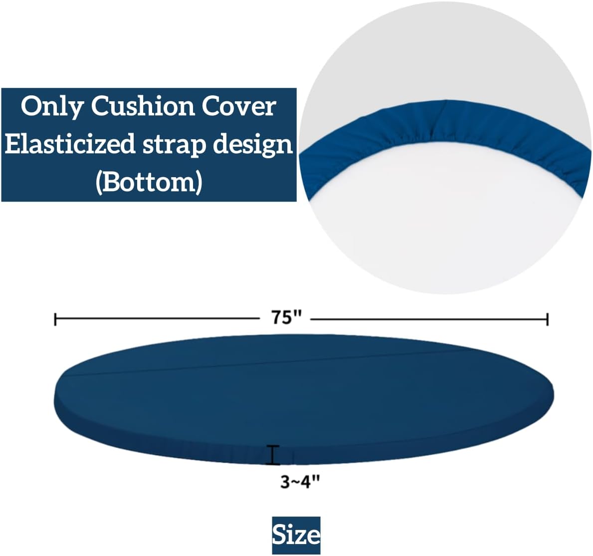 Outdoor Weatherproof Sunproof Waterproof Round Bed Cover, with Elastic Round Sofa Sun Bed Cushion Cover, Replacement Patio Furniture Daybed Cover, Cover ONLY (Indigo, 75in)
