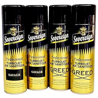 Savage Greed Bundle Sovereign Car Home Turbojet Air Freshener Sanitiser Spray Blast Can 4 Pack Brand:Sovereign Aerosols Product type:AREA DEODORIZER Instantly eliminates odors Made in the UK