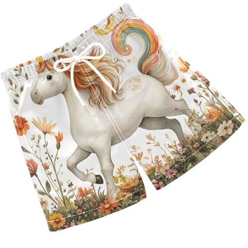 Pigsaly Boys Swim Trunks Little Unicorn Rose Boys Board Shorts Swimsuit Swimwear Summer Bathing Suit 4T