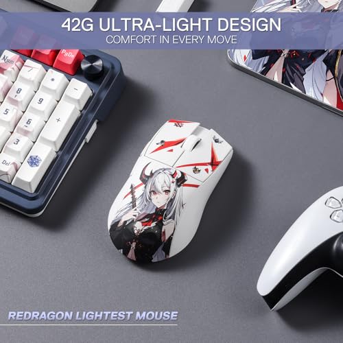 Image of Redragon M916AK PRO 3-Mode Anime Gaming Mouse, 42G Ultra-Light 26K DPI Gaming Mouse w /Ergonomic Natural Grip Build, Full Programmable Buttons, Software Supports DIY Keybinds & DPI