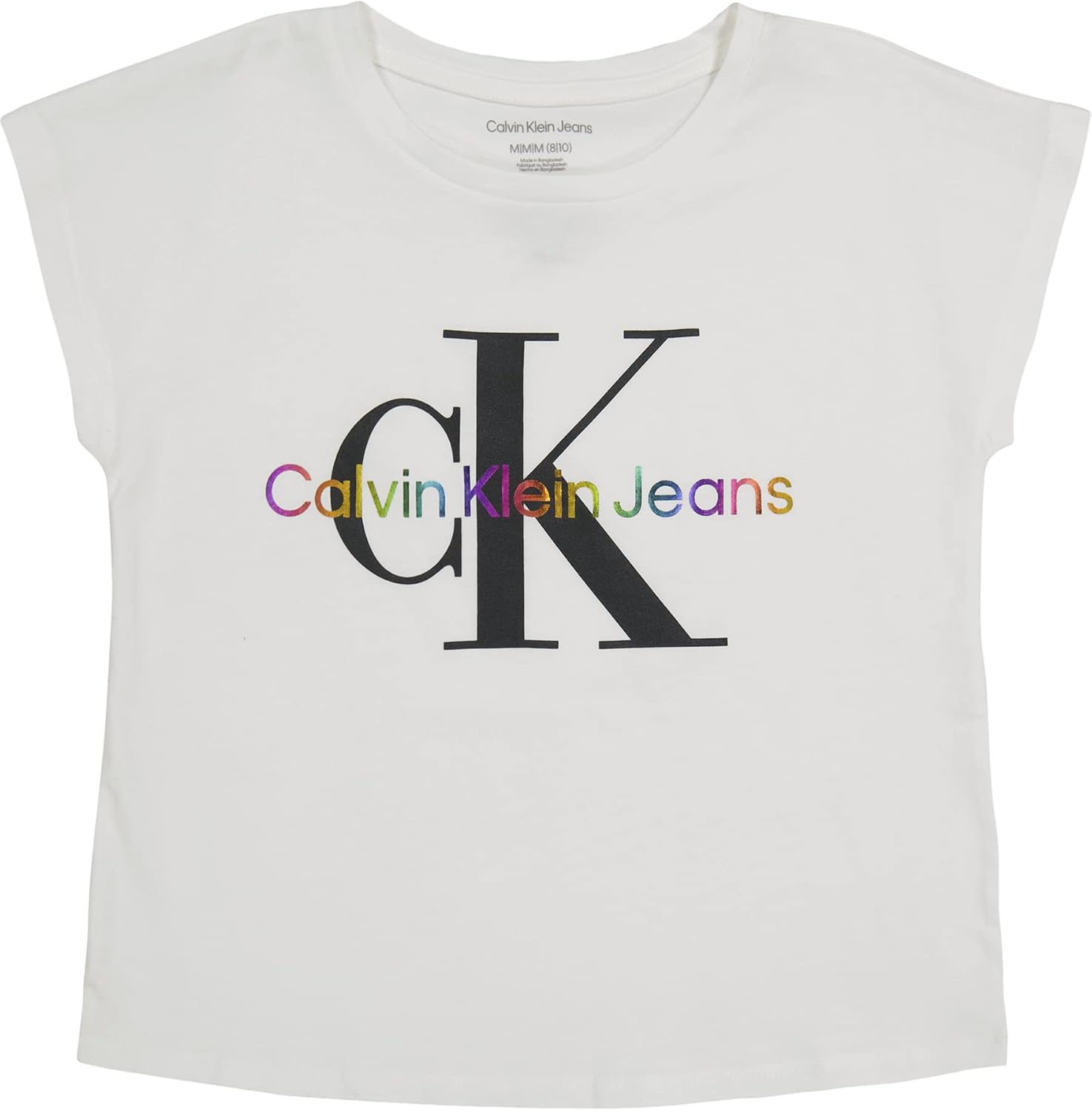 Calvin Klein Girls Short Sleeve Logo T-Shirt, Comfortable Fit Cotton Tee with Tagless Interior