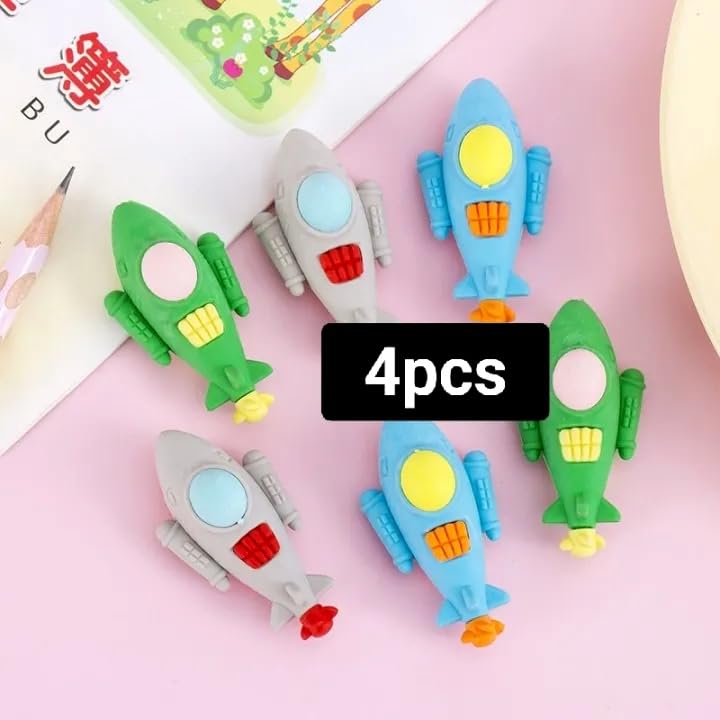 Image of AK Store (Pack of 4) 3D Cute Cartoon Shape Rubber Pencil Erasers, School Stationery for Kids, Boys Girls, Birthday Return Gifts (Aeroplane)